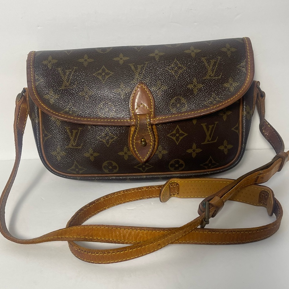 Louis Vuitton Brown Monogram Crossbody Bag with Tan Leather Trim